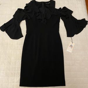 NWT - BLACK RUFFLE SLEEVE OPEN SHOULDER DRESS